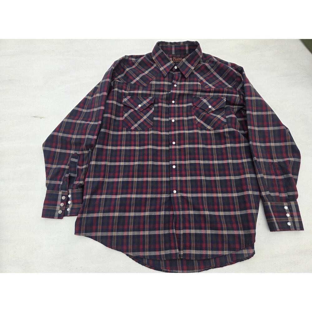 Vintage Plains Western Wear Shirt Men XL Pearl Snap Button Cowboy Ranch Rodeo